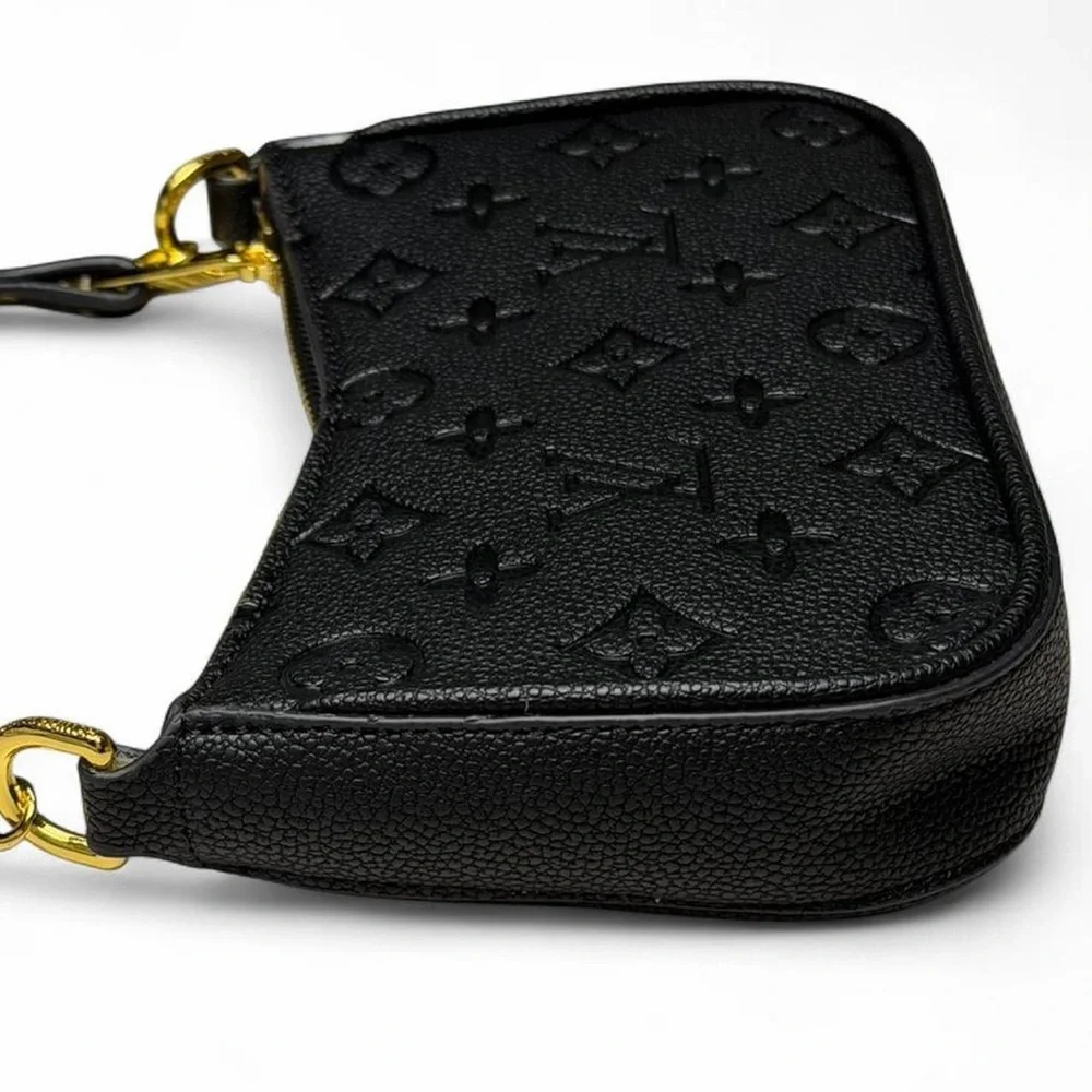 Louis Vuitton Black Monogram Embossed Leather Gold Chain Crossbody Bag Designer - Picture 4 of 8